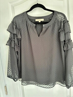 LOFT Ruffle Sleeve Blouse Black small